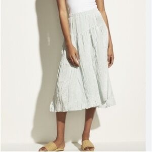 Vince Tiered Asymmetric Midi Skirt in mint, crinkled pattern, lined, EUC size M